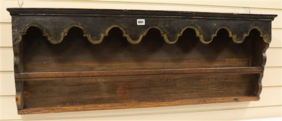 An Indian part painted hardwood wall shelf, W.113cm